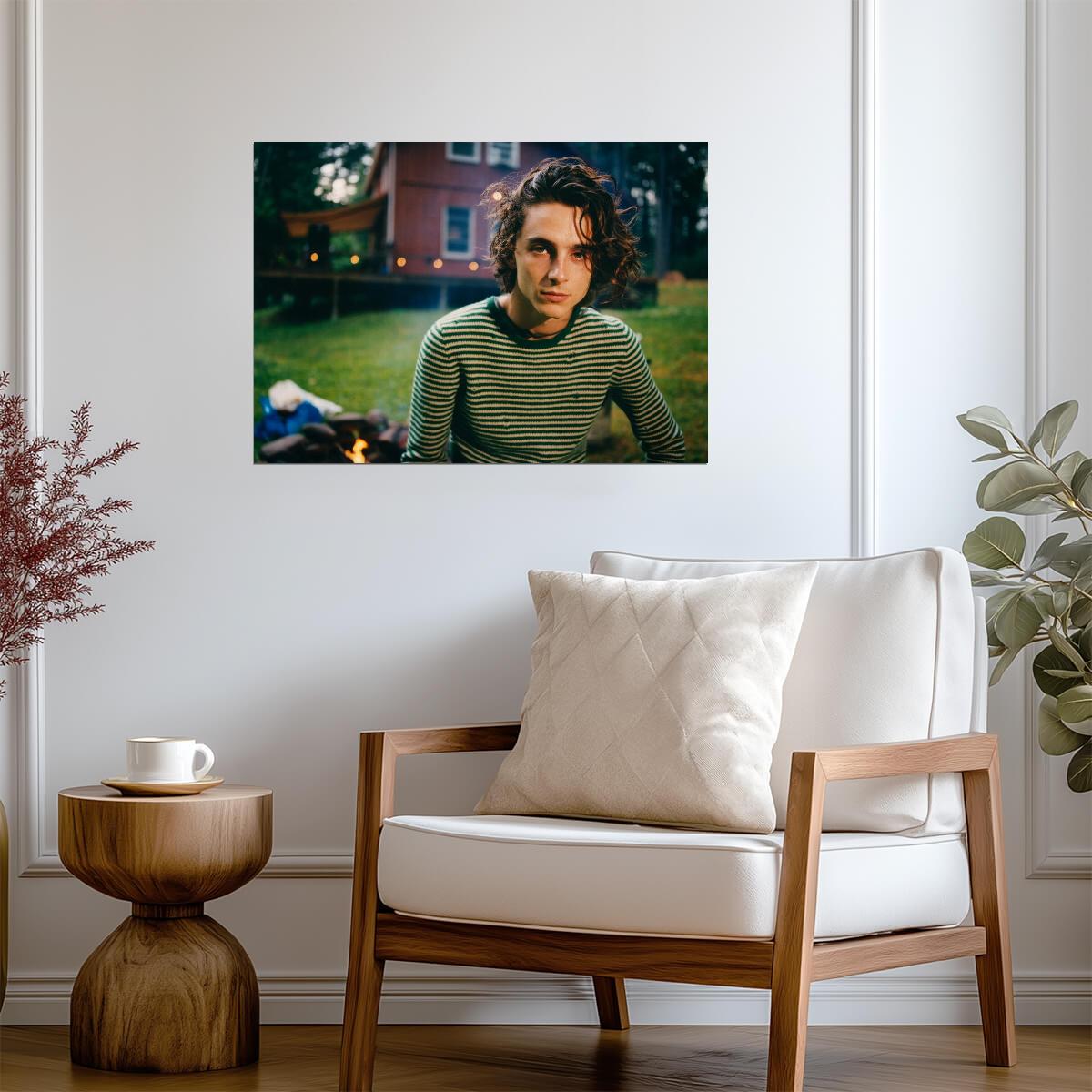 Timothée Chalamet Green Sweater | Outdoor Campfire Portrait | Celebrity Fan Gift Poster - Celebrities Poster