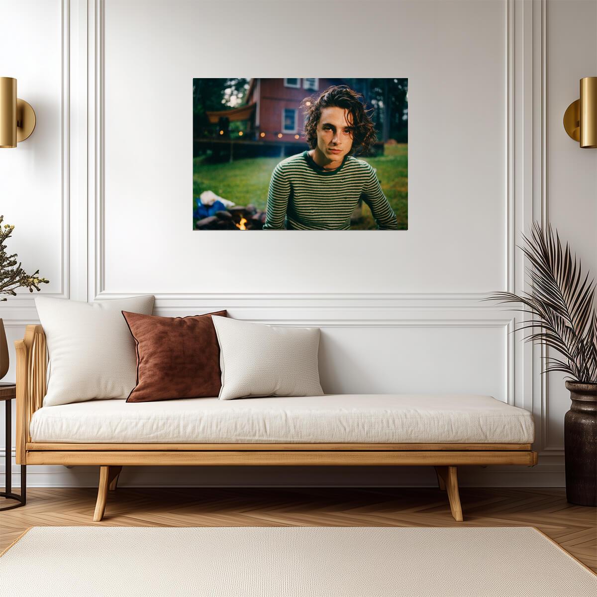 Timothée Chalamet Green Sweater | Outdoor Campfire Portrait | Celebrity Fan Gift Poster - Celebrities Poster