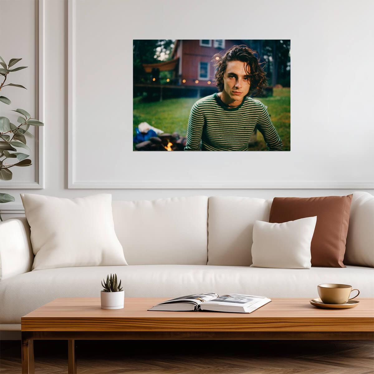 Timothée Chalamet Green Sweater | Outdoor Campfire Portrait | Celebrity Fan Gift Poster - Celebrities Poster