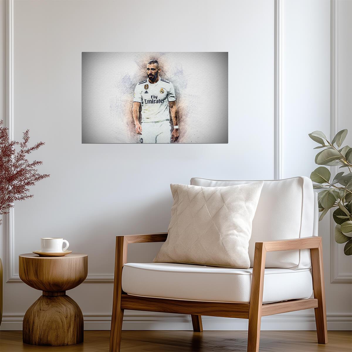 Karim Benzema Real Madrid | Soccer Legend Poster | Stylized Sketch Art Print - Sports Poster