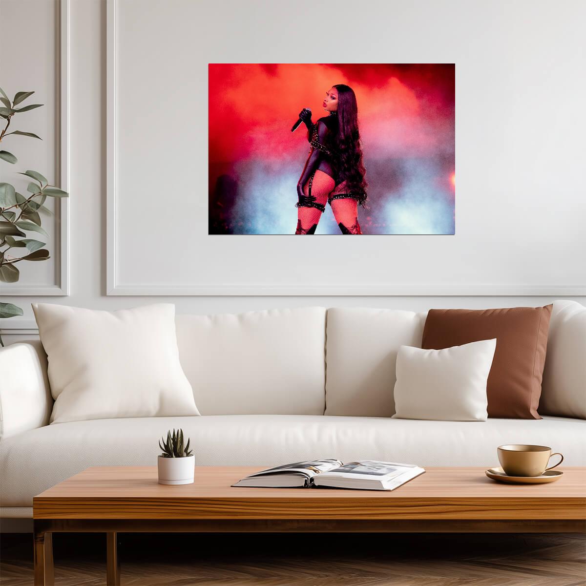 Megan Thee Stallion Live Performance | Black Bodysuit Concert Poster | Sexy Hip Hop Star - Music Poster