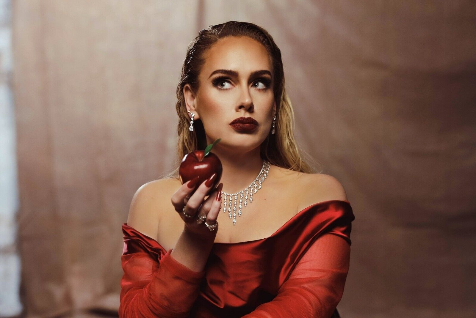 Adele Oh My God | Pop Music Poster | Red Dress Apple Art - Music Poster