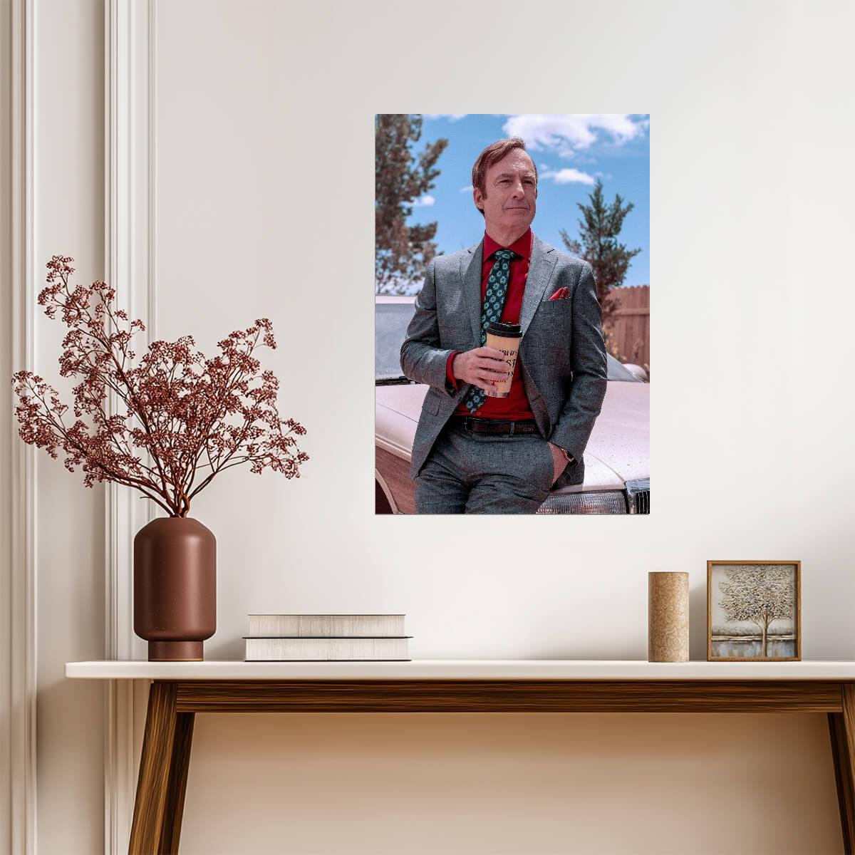 Better Call Saul Goodman with Coffee Mug | TV Show Poster | Worlds Best Lawyer Art - Movies & TV Poster
