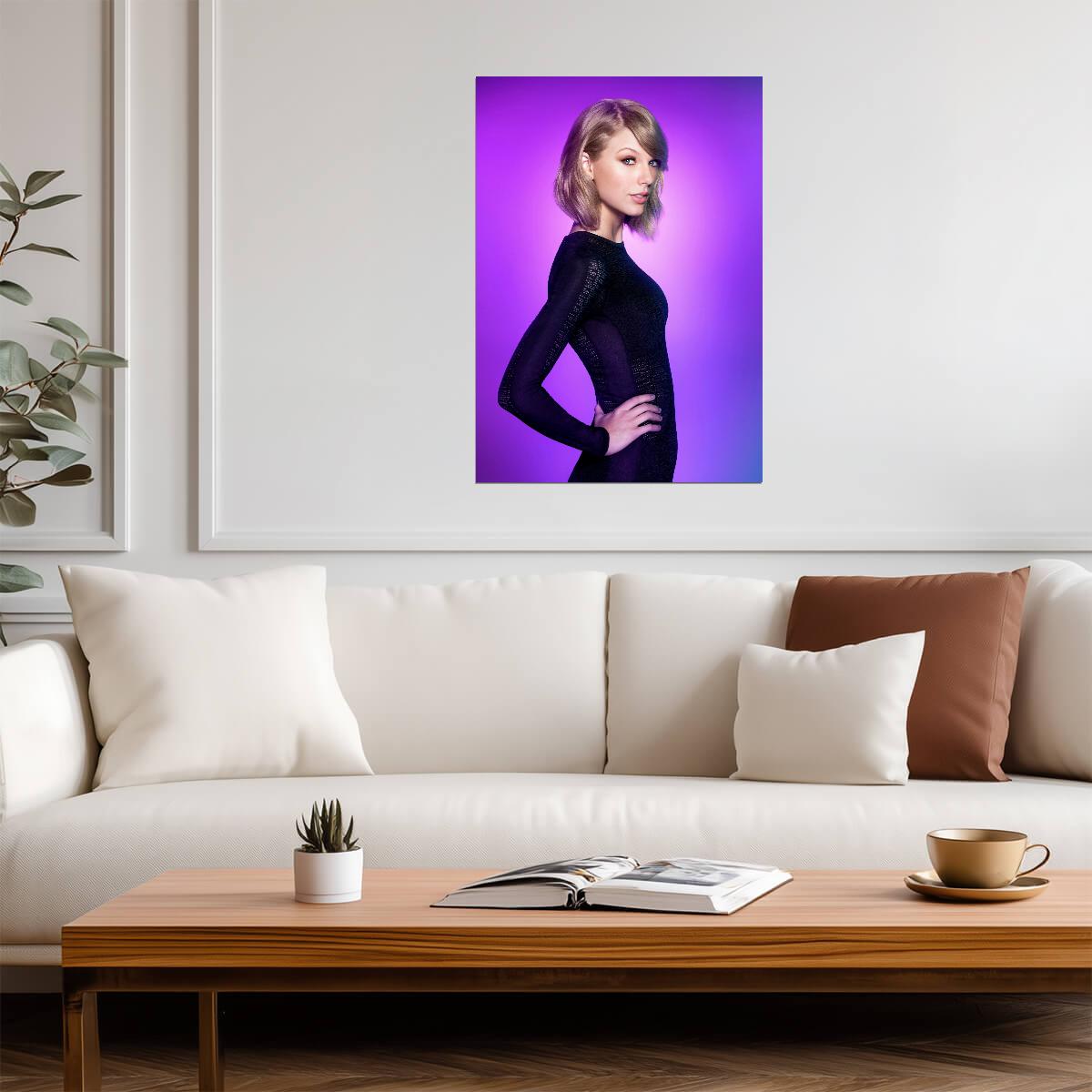 Taylor Swift Bob Haircut Portrait | Purple Background Poster | Music Celebrity Wall Art - Music Poster