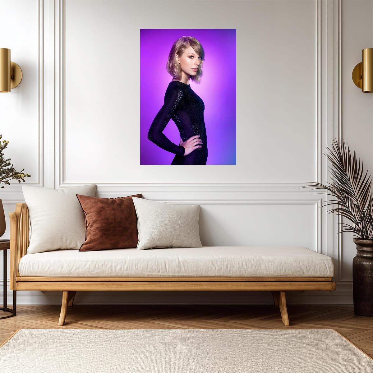 Taylor Swift Bob Haircut Portrait | Purple Background Poster | Music Celebrity Wall Art - Music Poster