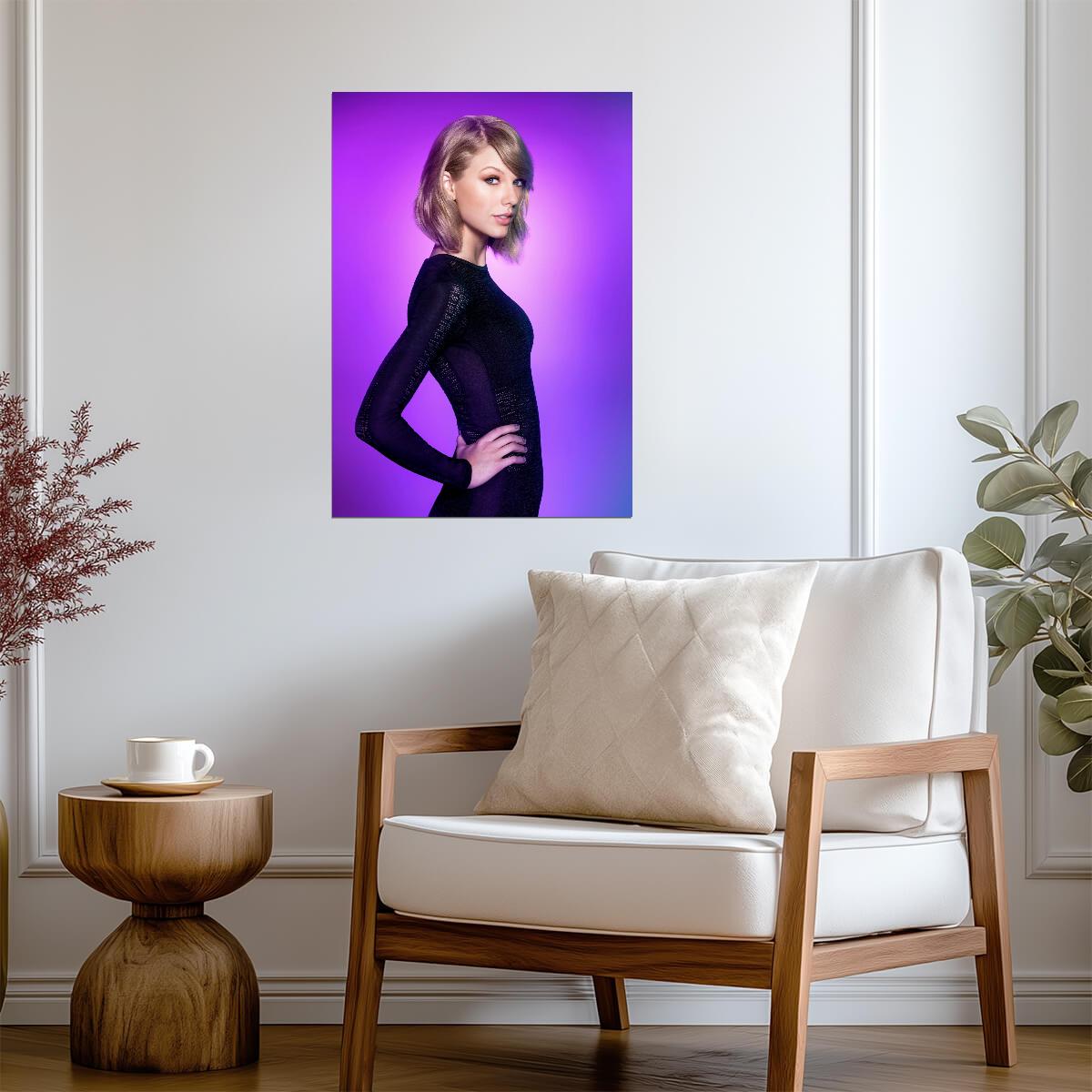 Taylor Swift Bob Haircut Portrait | Purple Background Poster | Music Celebrity Wall Art - Music Poster