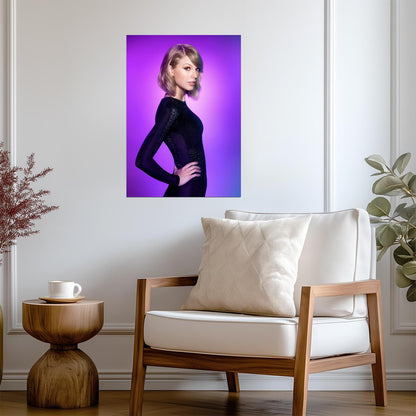 Taylor Swift Bob Haircut Portrait | Purple Background Poster | Music Celebrity Wall Art - Music Poster