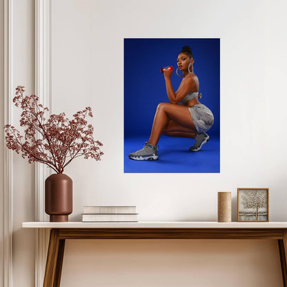 Megan Thee Stallion Grey Camo Outfit | Blue Background Poster | Hip Hop Star Wall Art - Music Poster