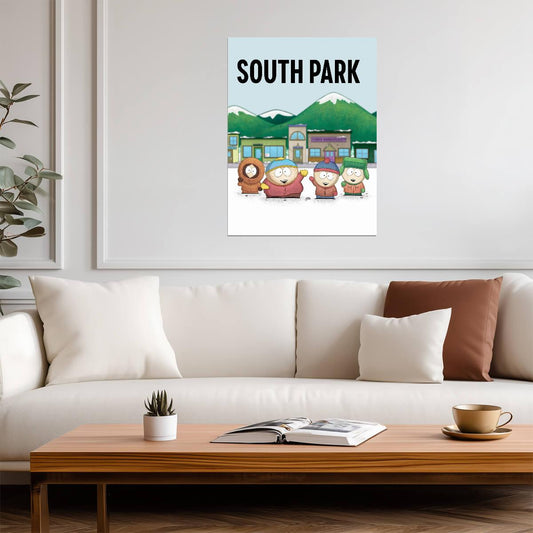 South Park Stan Kyle Cartman & Kenny | Winter Town Background | Classic Animation Poster - Movies & TV Poster