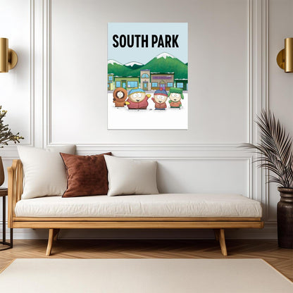 South Park Stan Kyle Cartman & Kenny | Winter Town Background | Classic Animation Poster - Movies & TV Poster
