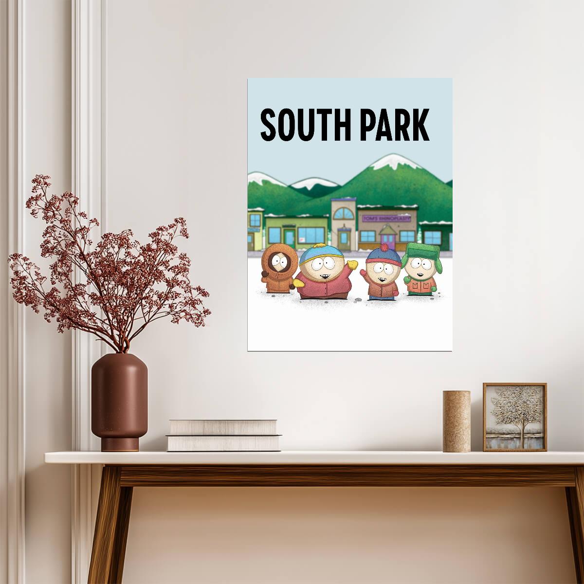 South Park Stan Kyle Cartman & Kenny | Winter Town Background | Classic Animation Poster - Movies & TV Poster