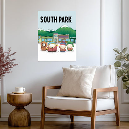 South Park Stan Kyle Cartman & Kenny | Winter Town Background | Classic Animation Poster - Movies & TV Poster