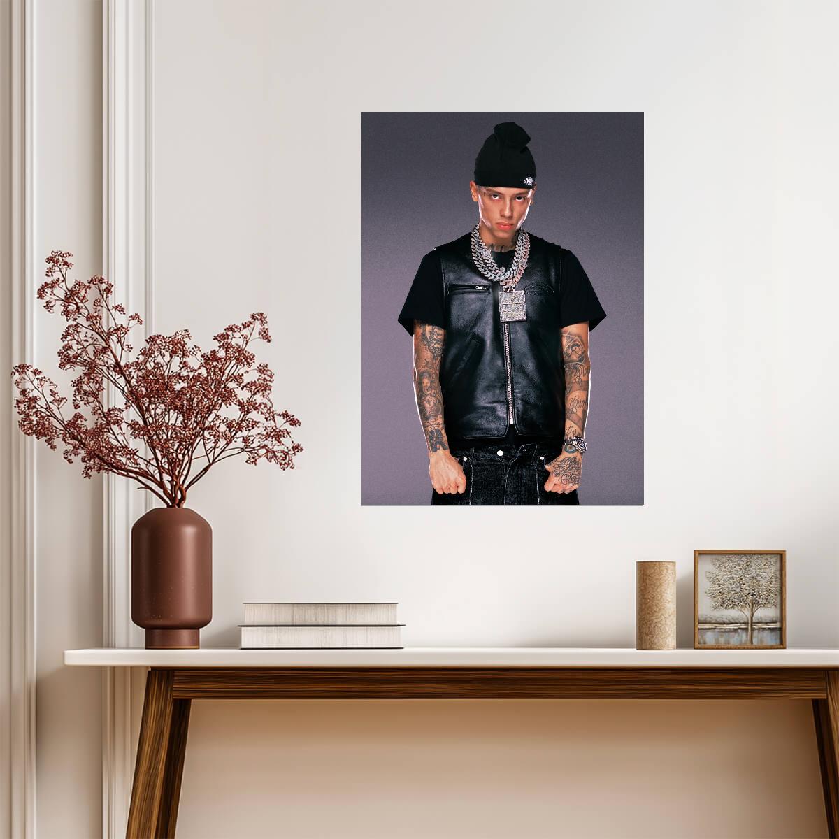 Central Cee Leather Vest Portrait | Tattoos Poster | UK Rap Star Wall Art - Music Poster