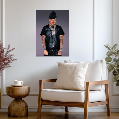 Central Cee Leather Vest Portrait | Tattoos Poster | UK Rap Star Wall Art - Music Poster