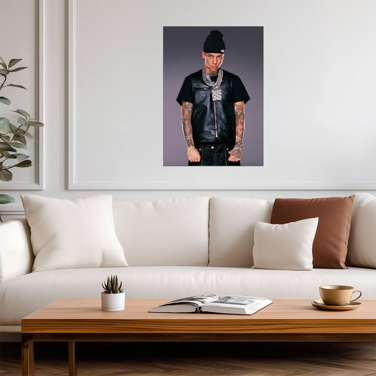 Central Cee Leather Vest Portrait | Tattoos Poster | UK Rap Star Wall Art - Music Poster
