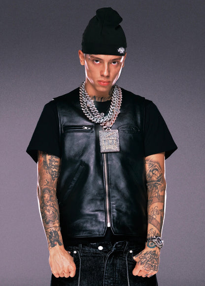 Central Cee Leather Vest Portrait | Tattoos Poster | UK Rap Star Wall Art - Music Poster