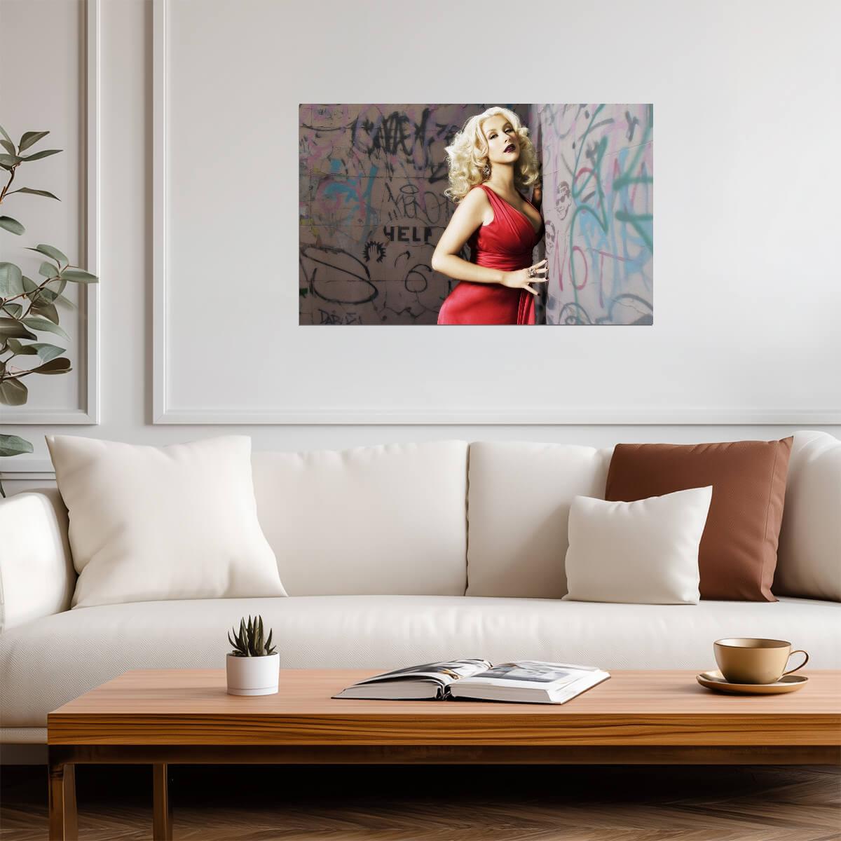 Christina Aguilera in Red Dress | Glamorous Pop Star Portrait | Music Icon Poster - Music Poster