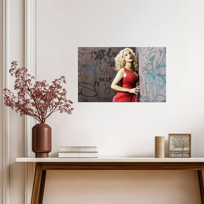Christina Aguilera in Red Dress | Glamorous Pop Star Portrait | Music Icon Poster - Music Poster