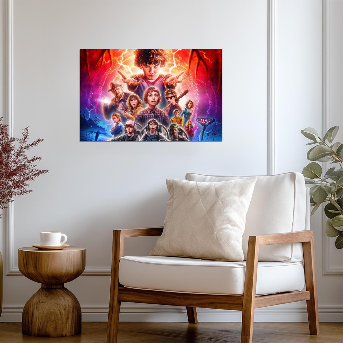 Stranger Things Season 2 Key Art | Eleven & The Mind Flayer Storm | Sci-Fi Horror Poster - Movies & TV Poster