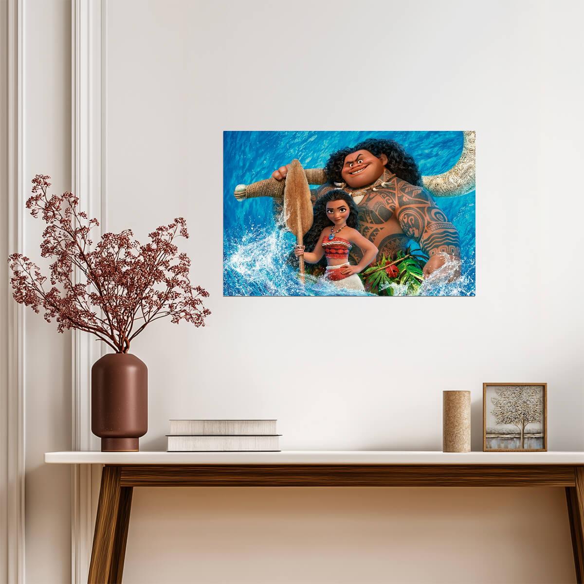 Moana & Maui with Fish Hook | Ocean Adventure Key Art | Animated Movie Poster - Movies & TV Poster