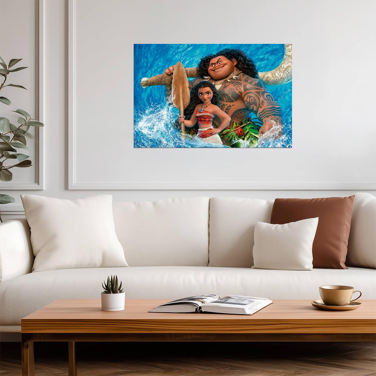 Moana & Maui with Fish Hook | Ocean Adventure Key Art | Animated Movie Poster - Movies & TV Poster