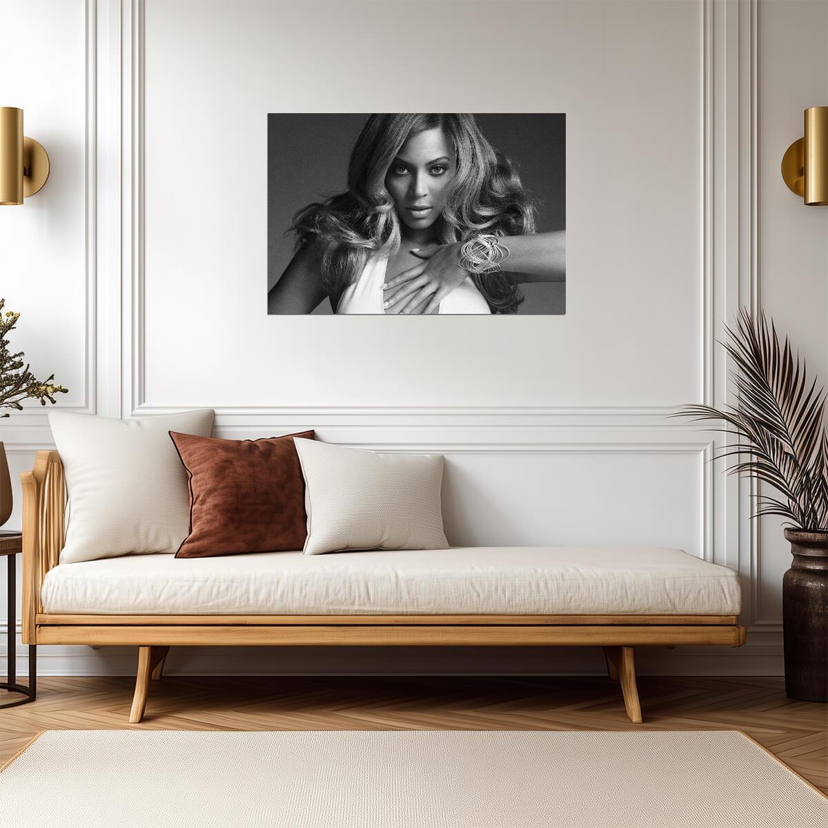 Beyonce Black and White Portrait | Pop Music Icon Poster | Elegant Monochrome Wall Art - Music Poster