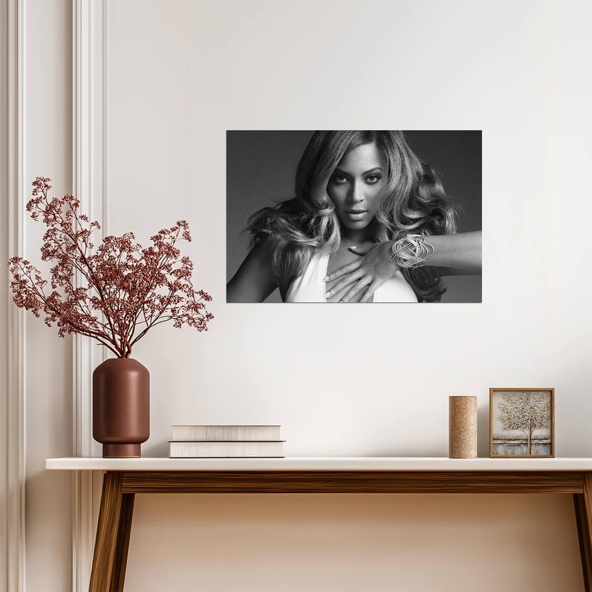 Beyonce Black and White Portrait | Pop Music Icon Poster | Elegant Monochrome Wall Art - Music Poster