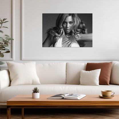 Beyonce Black and White Portrait | Pop Music Icon Poster | Elegant Monochrome Wall Art - Music Poster