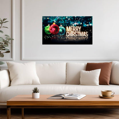 Merry Christmas Greeting | Colorful Ornaments Graphic | Festive Holiday Poster - Type & Quotes Poster