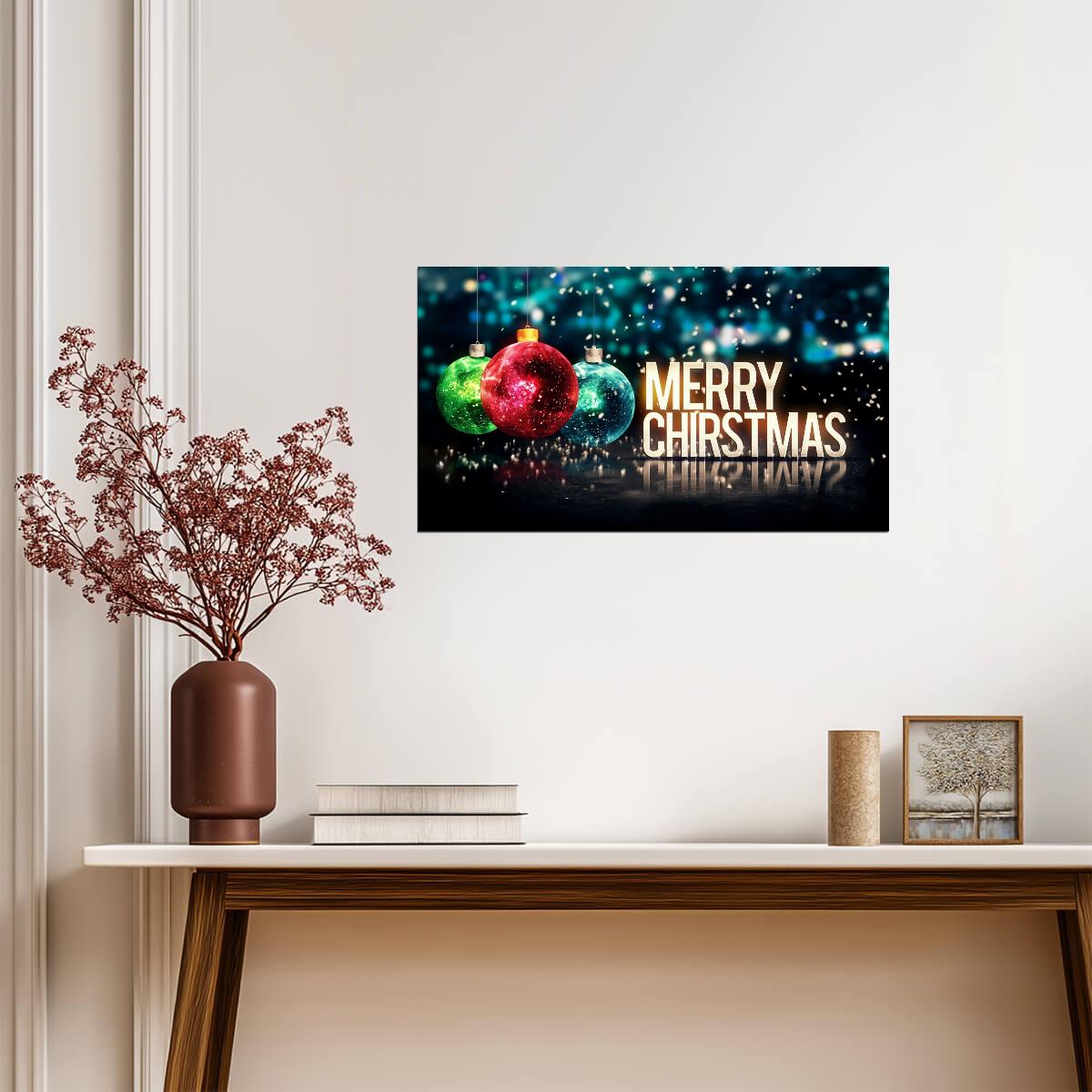 Merry Christmas Greeting | Colorful Ornaments Graphic | Festive Holiday Poster - Type & Quotes Poster