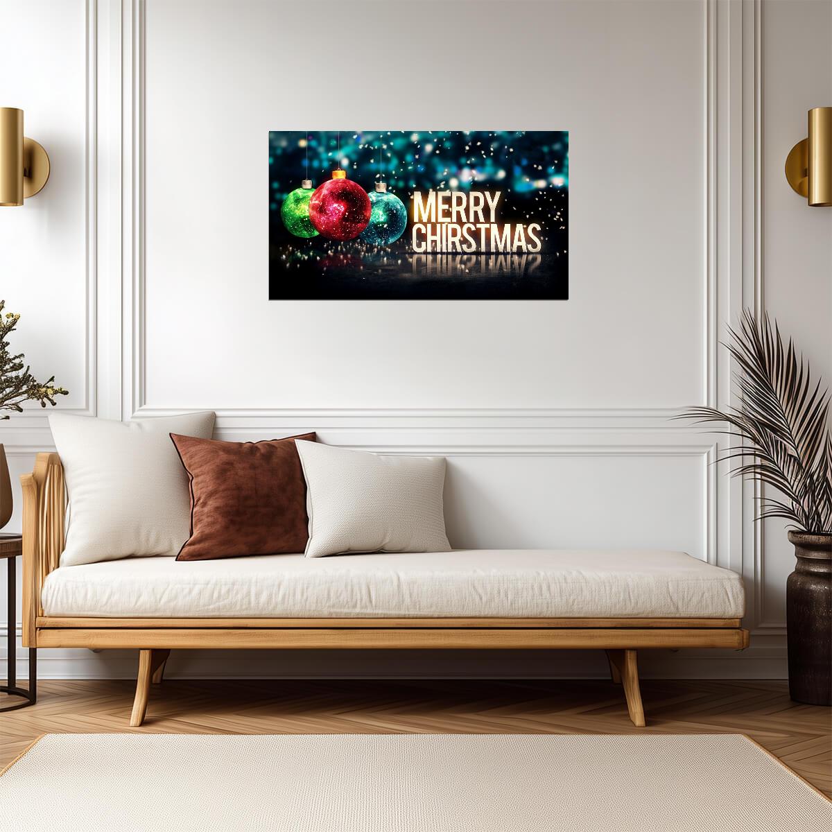 Merry Christmas Greeting | Colorful Ornaments Graphic | Festive Holiday Poster - Type & Quotes Poster