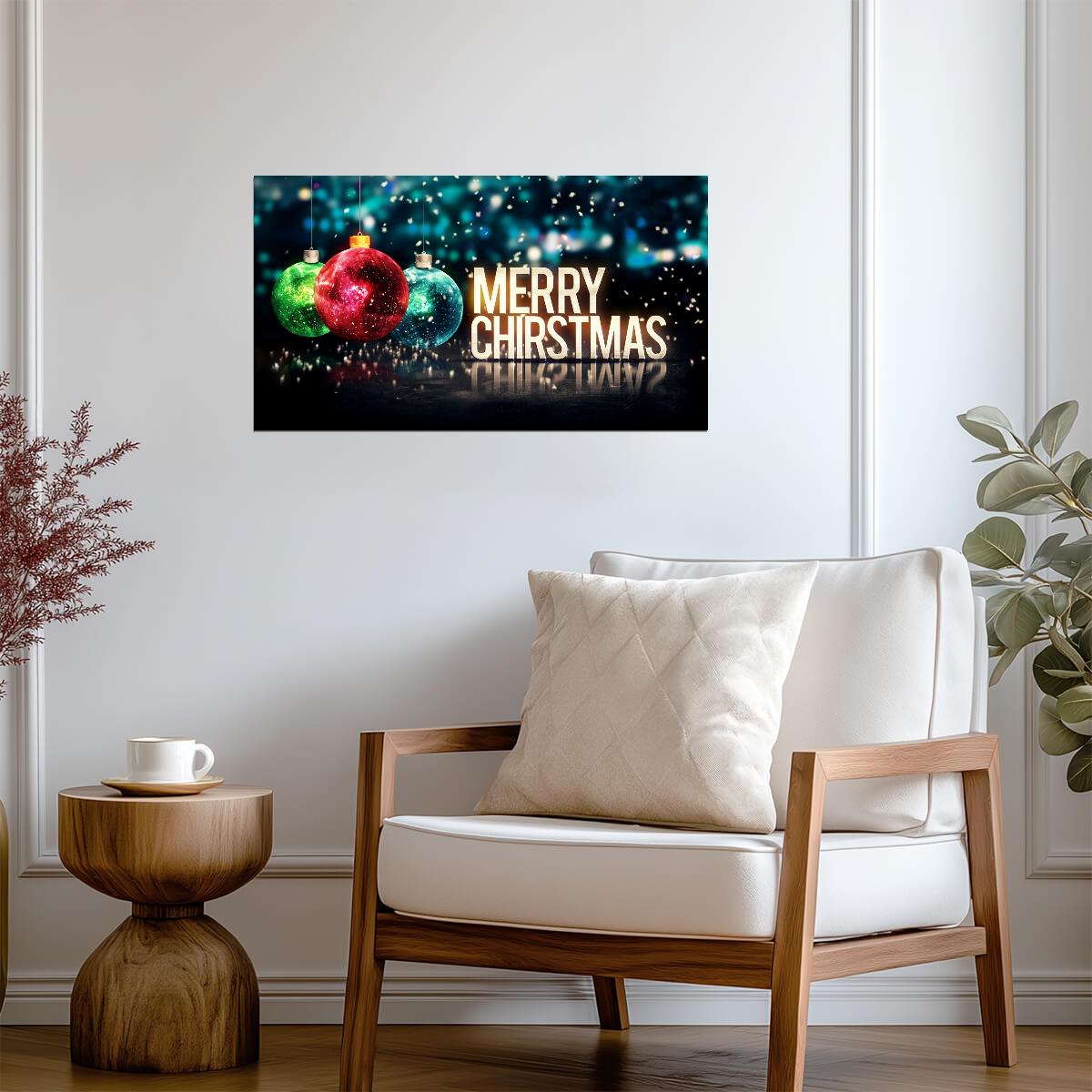 Merry Christmas Greeting | Colorful Ornaments Graphic | Festive Holiday Poster - Type & Quotes Poster