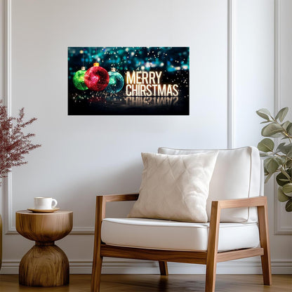 Merry Christmas Greeting | Colorful Ornaments Graphic | Festive Holiday Poster - Type & Quotes Poster