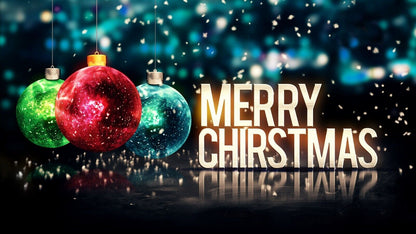 Merry Christmas Greeting | Colorful Ornaments Graphic | Festive Holiday Poster - Type & Quotes Poster
