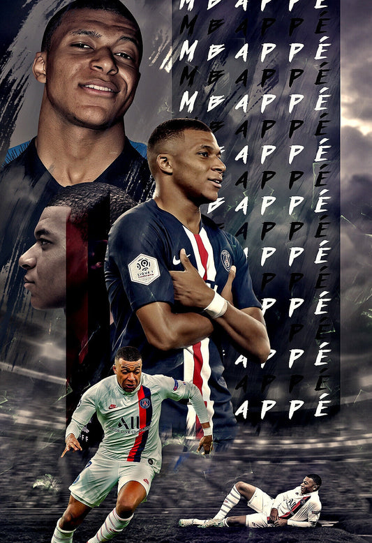 Kylian Mbappé Paris Saint-Germain | Soccer Star Poster | Modern Sports Collage Art - Sports Poster