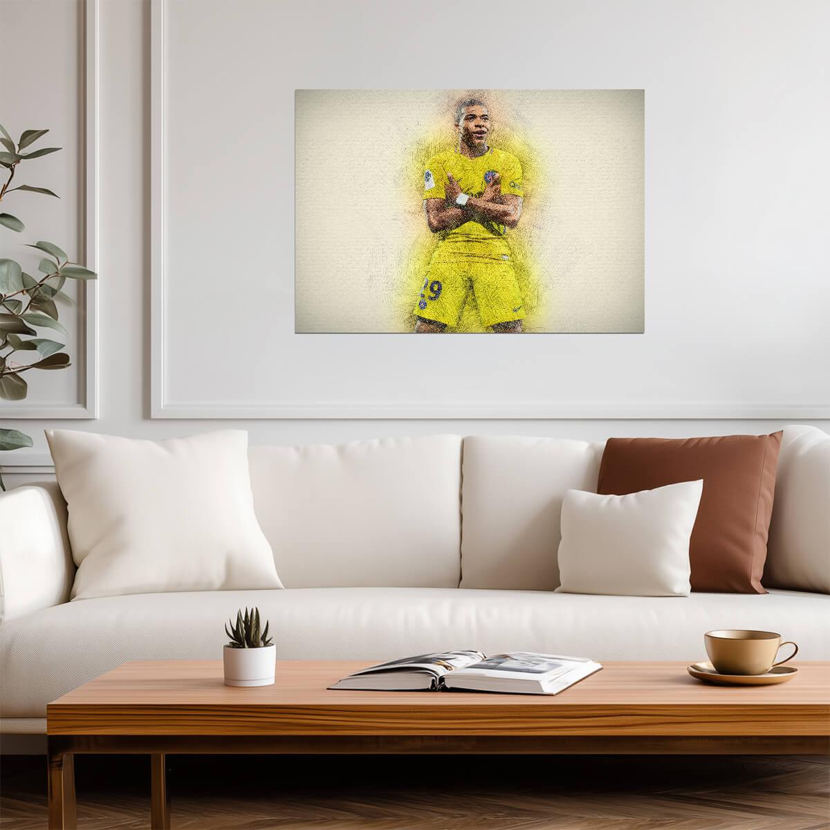 Kylian Mbappé PSG Goal Celebration | Soccer Poster | Football Legend Sketch Art - Sports Poster