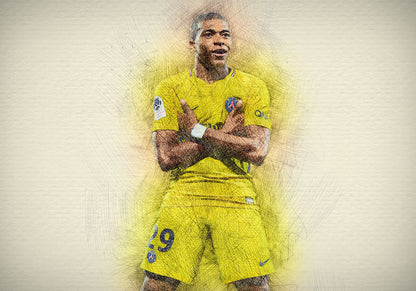 Kylian Mbappé PSG Goal Celebration | Soccer Poster | Football Legend Sketch Art - Sports Poster