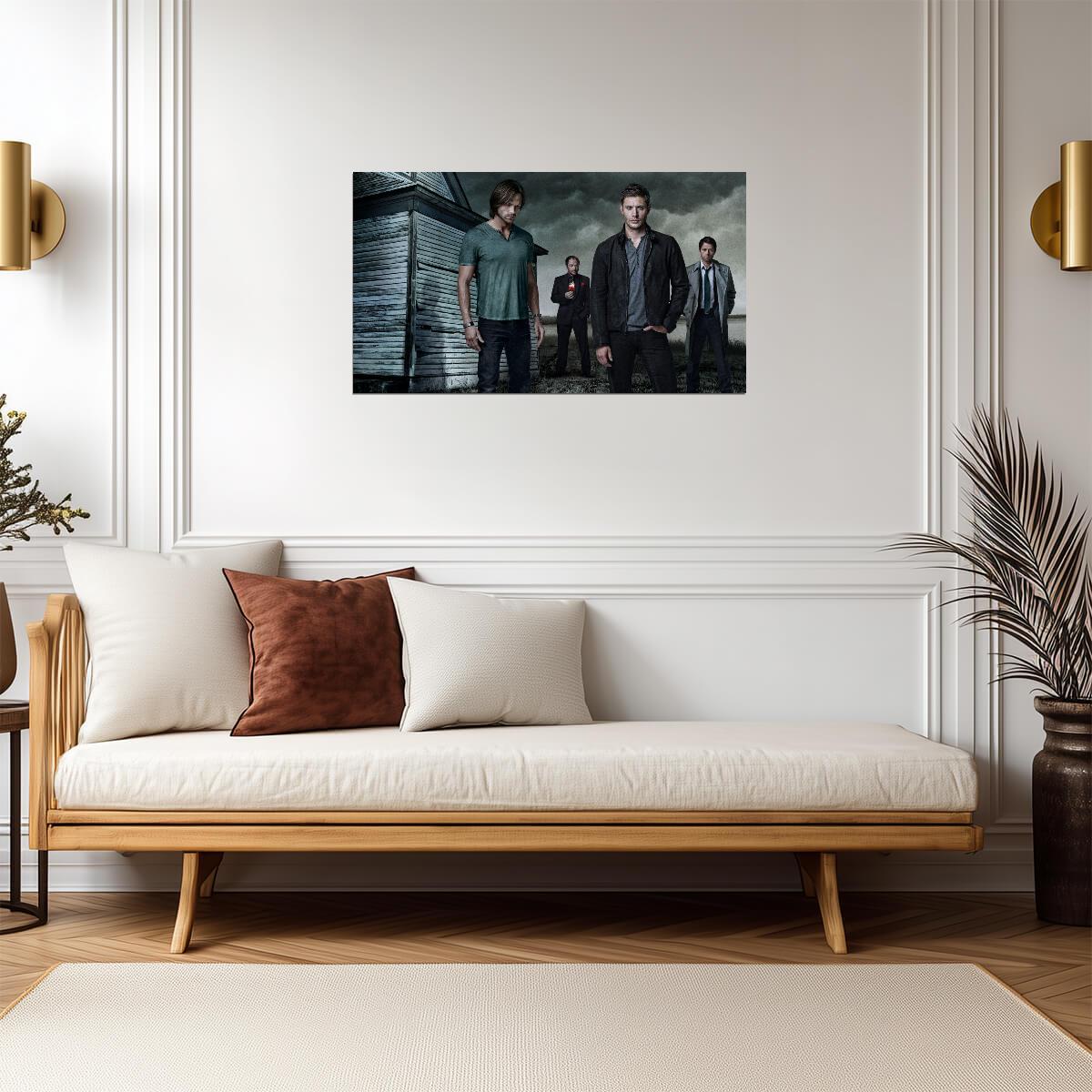 Supernatural Cast with House | Sam Dean Castiel & Crowley | Fantasy TV Show Poster - Movies & TV Poster