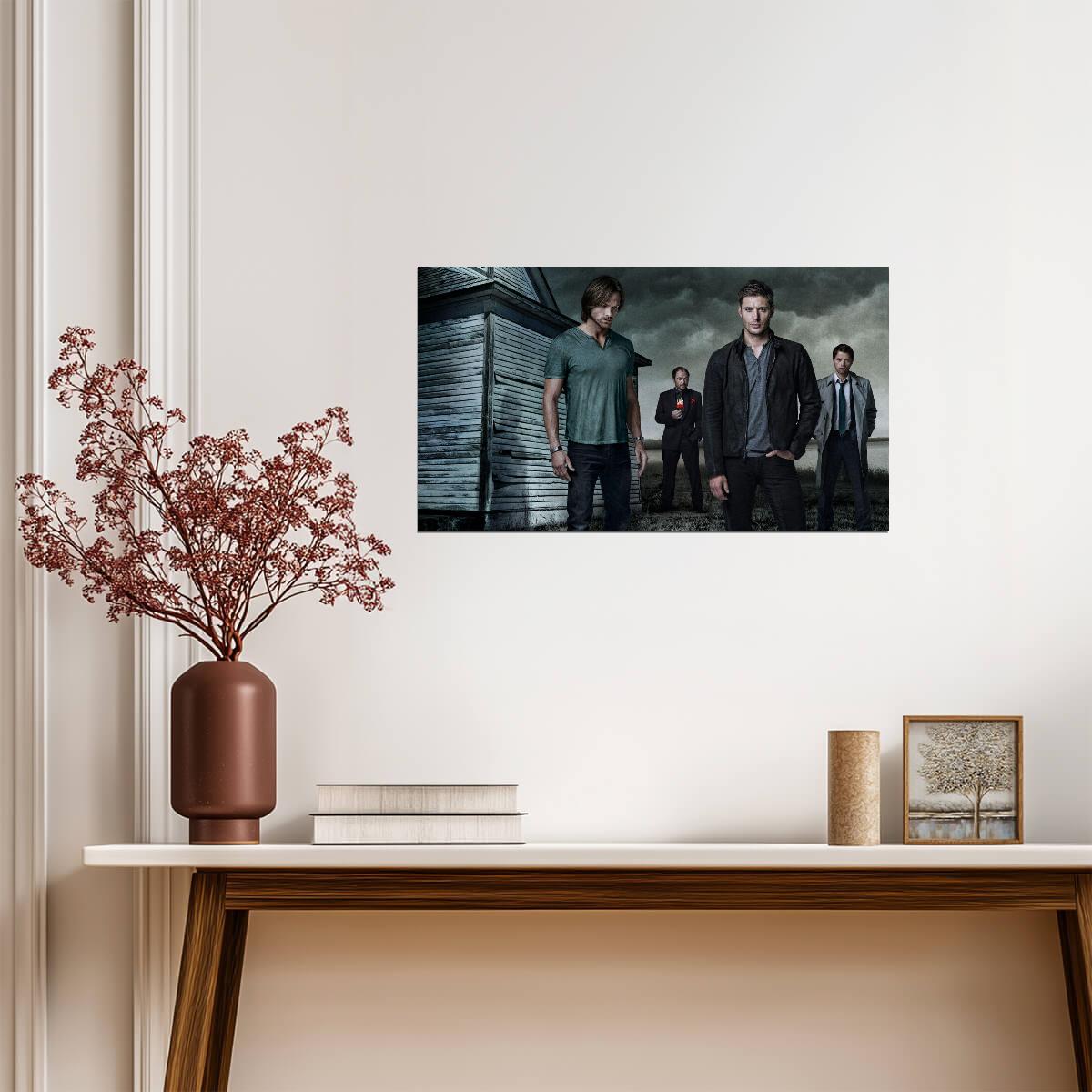 Supernatural Cast with House | Sam Dean Castiel & Crowley | Fantasy TV Show Poster - Movies & TV Poster