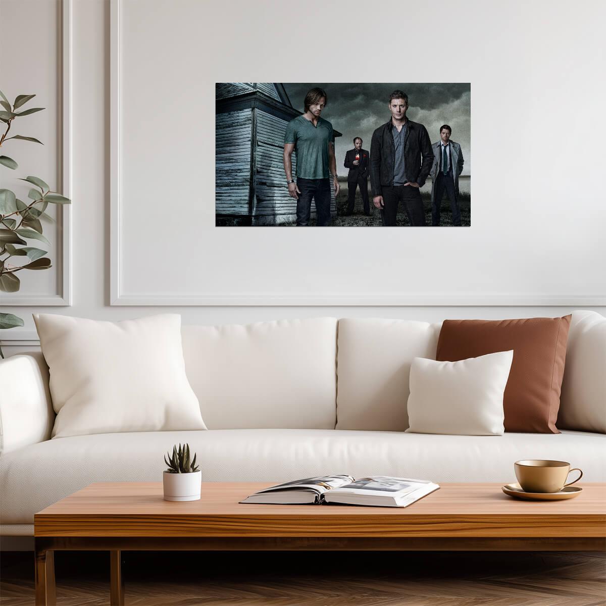 Supernatural Cast with House | Sam Dean Castiel & Crowley | Fantasy TV Show Poster - Movies & TV Poster