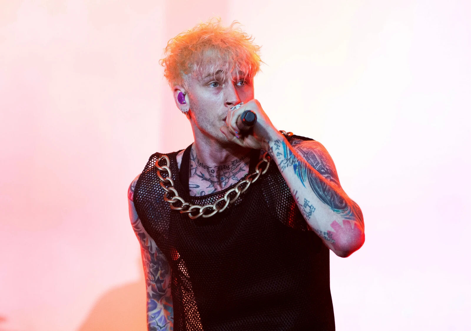 Machine Gun Kelly Live Performance | Black Mesh Top & Gold Chain | Rock Music Poster - Music Poster
