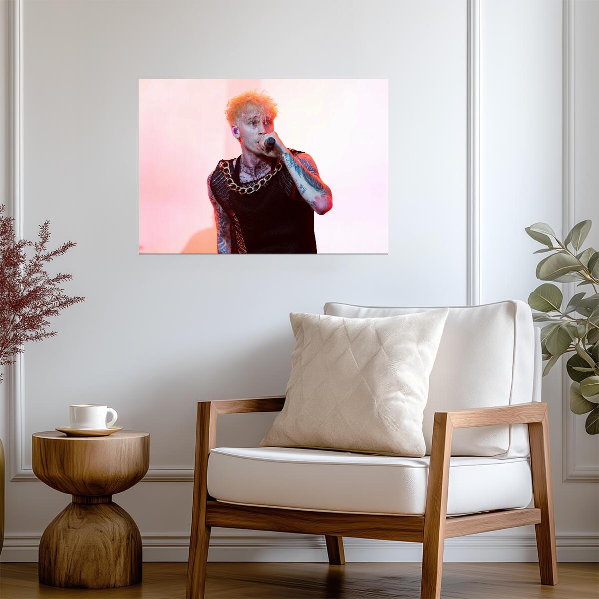 Machine Gun Kelly Live Performance | Black Mesh Top & Gold Chain | Rock Music Poster - Music Poster