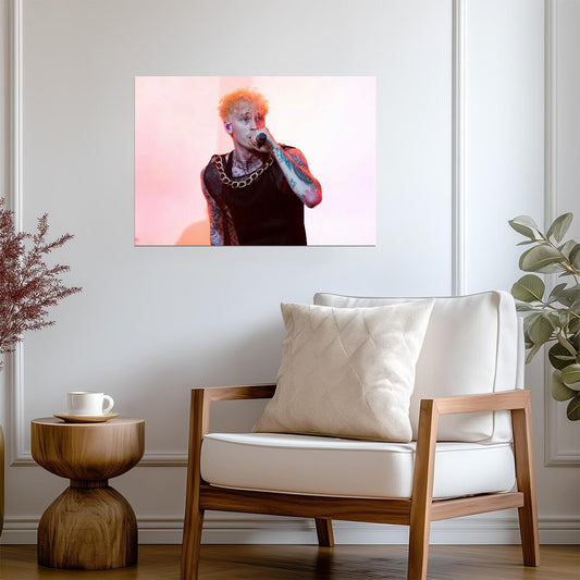 Machine Gun Kelly Live Performance | Black Mesh Top & Gold Chain | Rock Music Poster - Music Poster