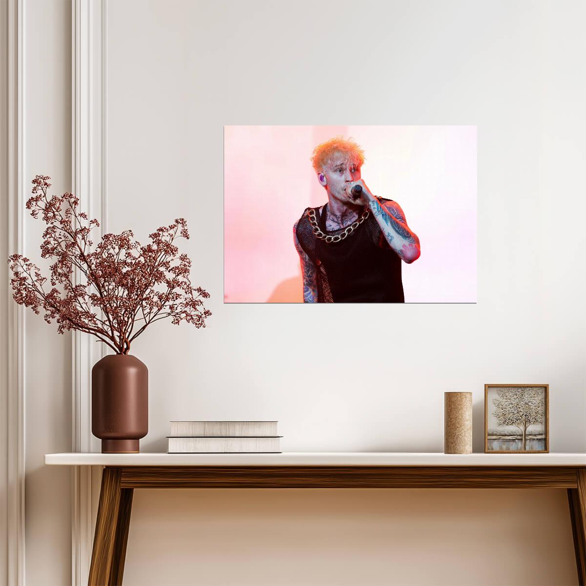 Machine Gun Kelly Live Performance | Black Mesh Top & Gold Chain | Rock Music Poster - Music Poster