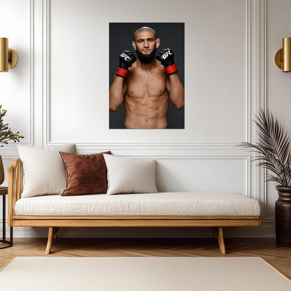Khamzat Chimaev UFC Portrait | MMA Fighter Poster | Combat Sports Art - Sports Poster