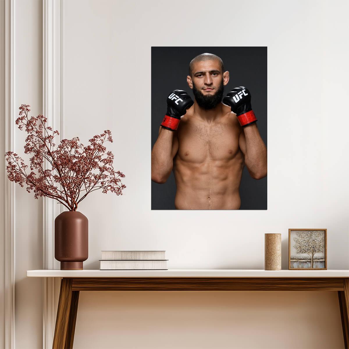 Khamzat Chimaev UFC Portrait | MMA Fighter Poster | Combat Sports Art - Sports Poster