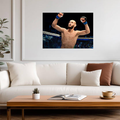 Khamzat Chimaev Octagon Celebration | UFC Victory Poster | MMA Fighter Wall Art - Sports Poster