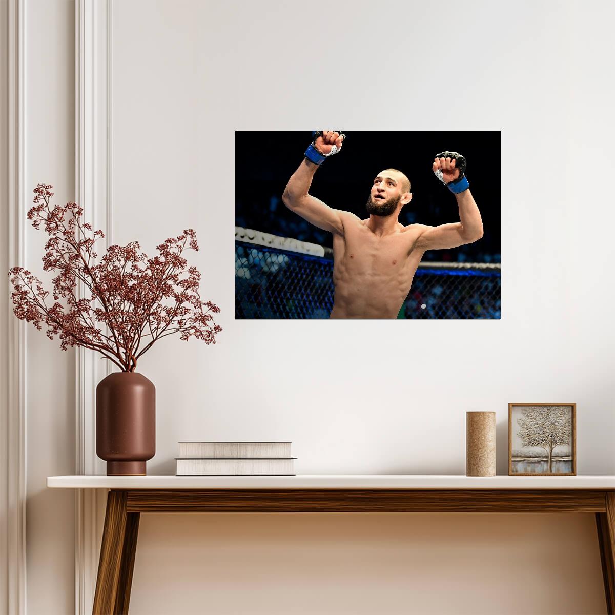Khamzat Chimaev Octagon Celebration | UFC Victory Poster | MMA Fighter Wall Art - Sports Poster