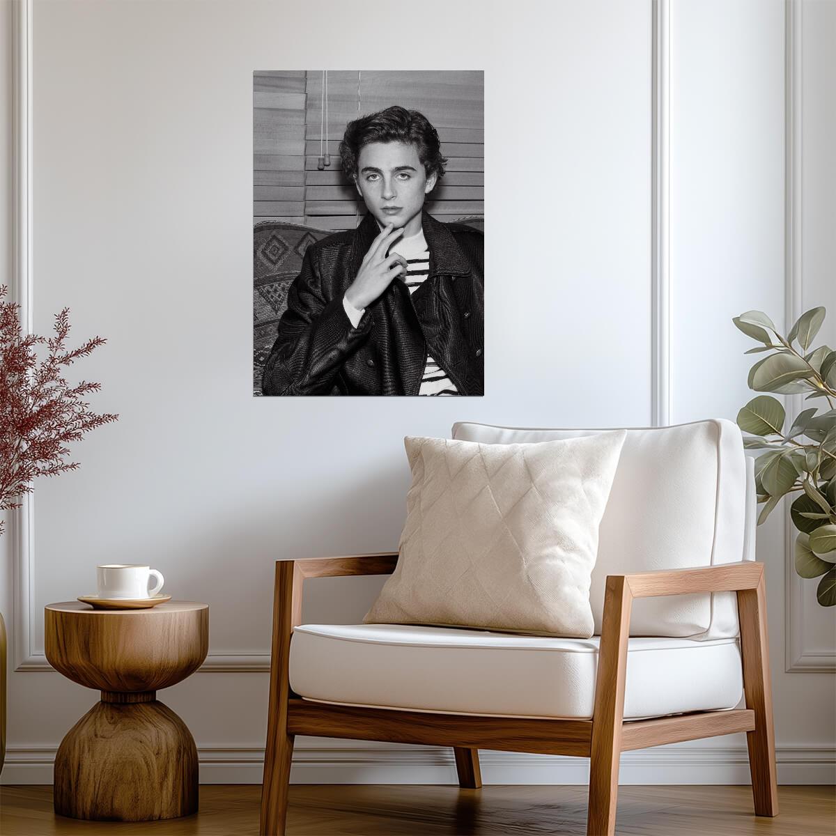 Timothée Chalamet Leather Jacket | Black and White Portrait | Celebrity Actor Poster - Celebrities Poster