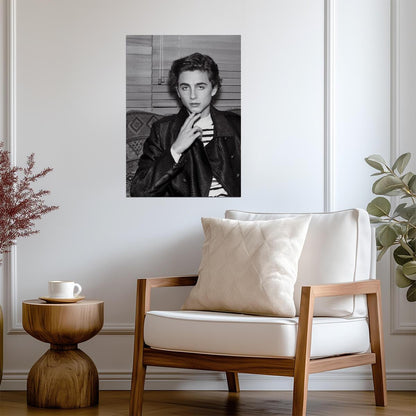 Timothée Chalamet Leather Jacket | Black and White Portrait | Celebrity Actor Poster - Celebrities Poster